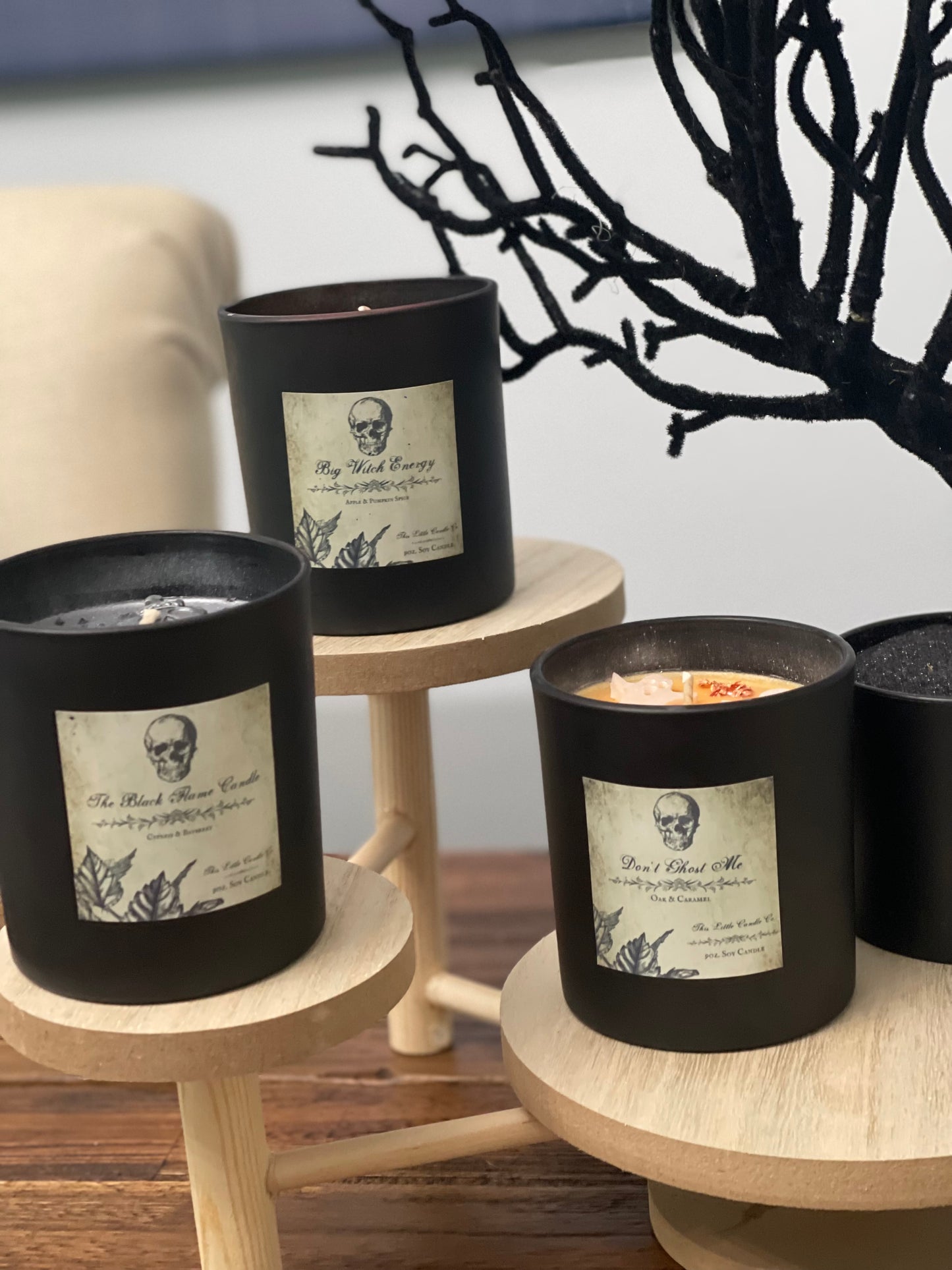 Black Concrete Halloween Candle Set